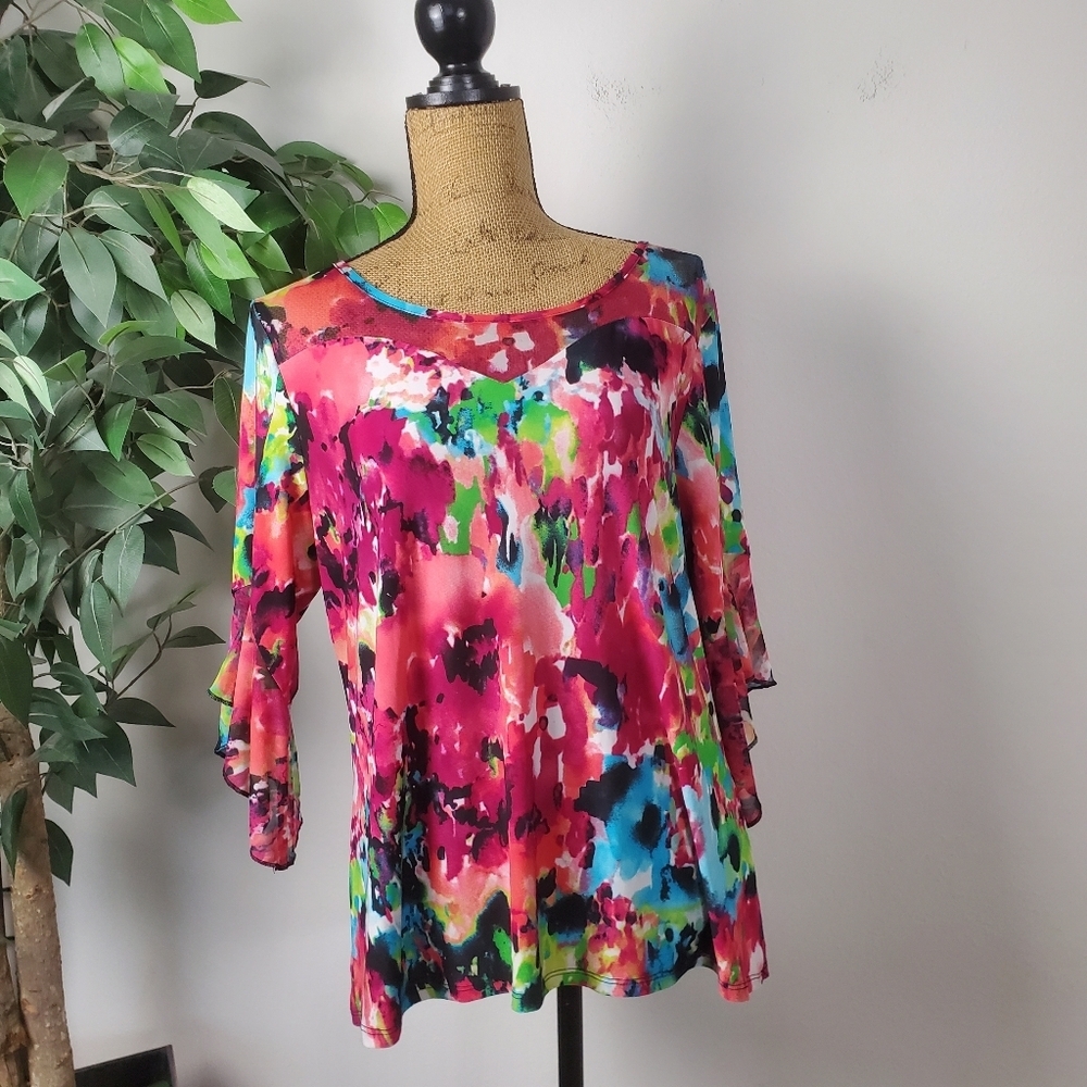 Susan Lawrence Multicolor Abstract Silk Feel Blouse Large